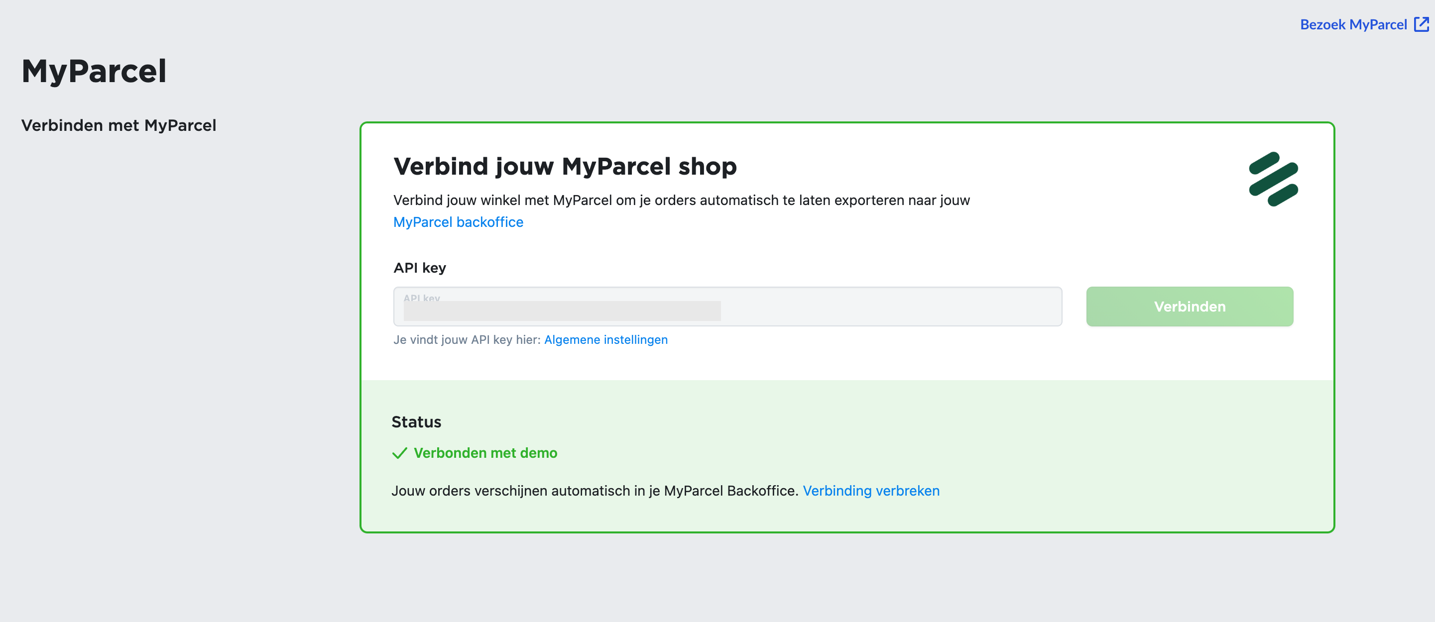 MyParcel API key invoeren in de Ecwid MyParcel app