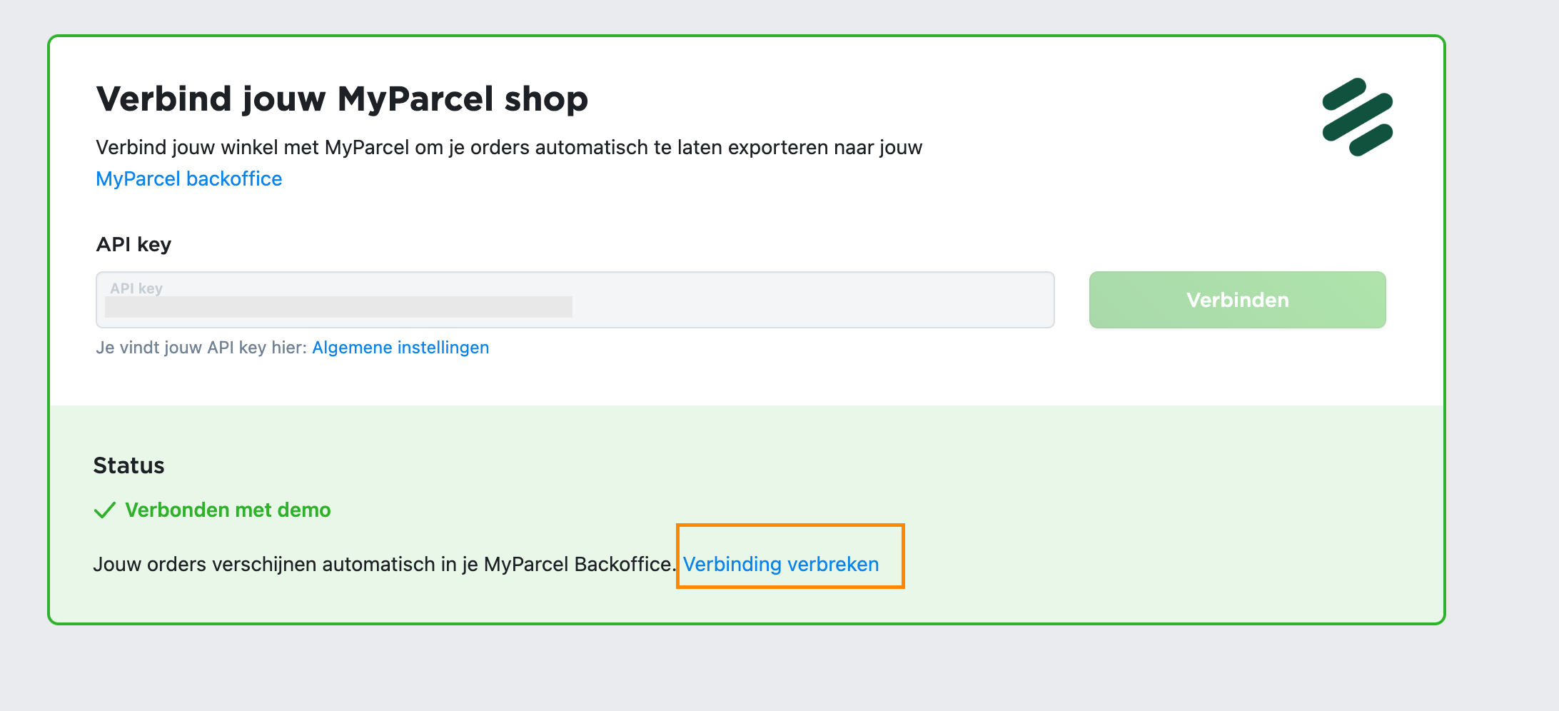 De verbinding tussen Ecwid en MyParcel verbreken