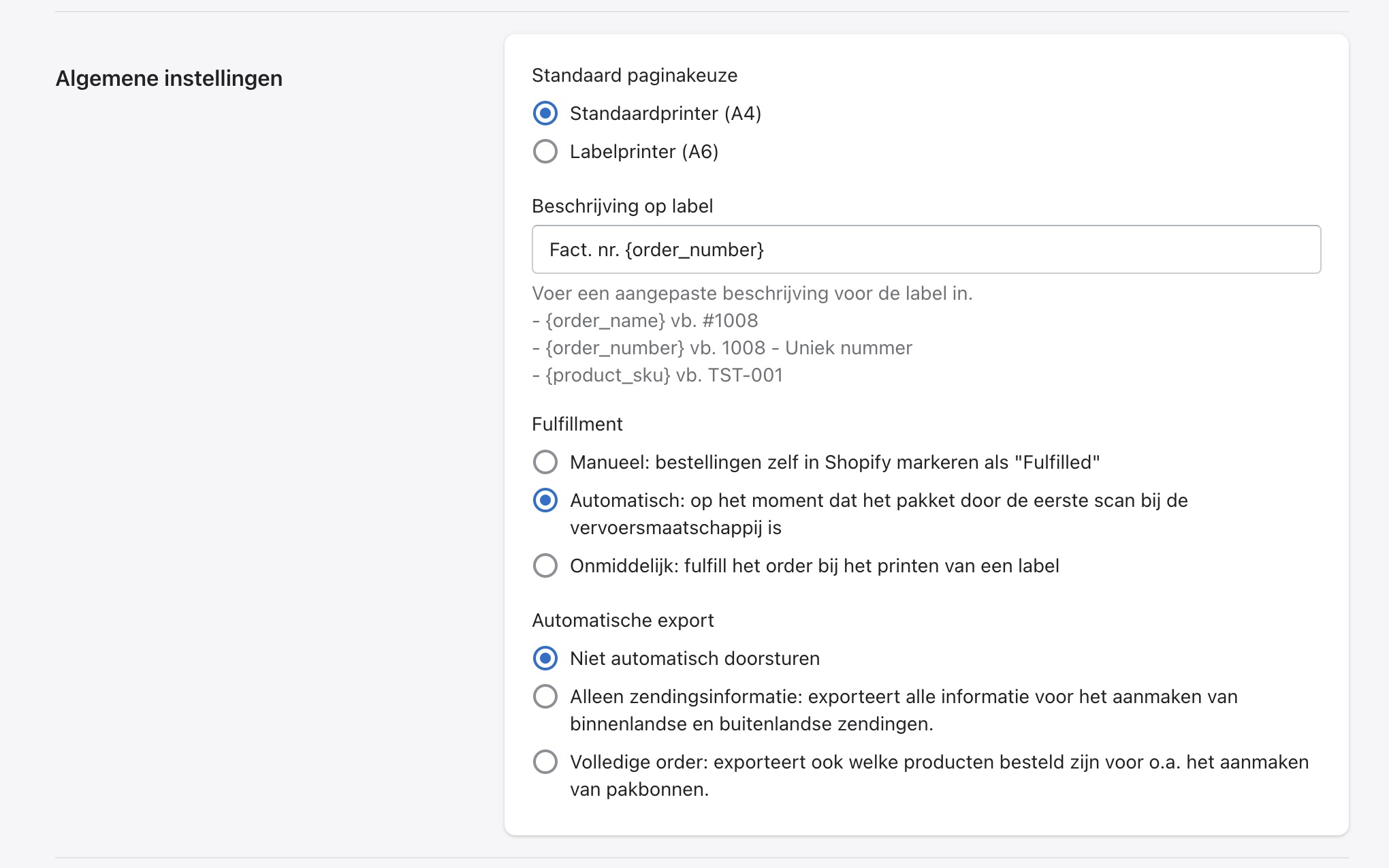 Shopify general settings