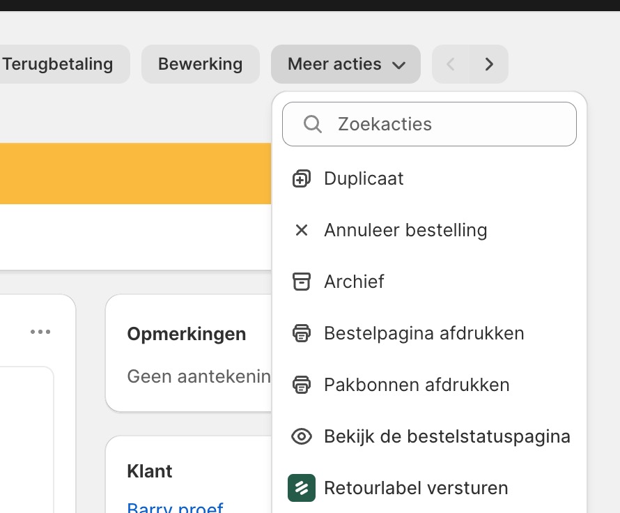 Shopify bekijk bestelling status pagina