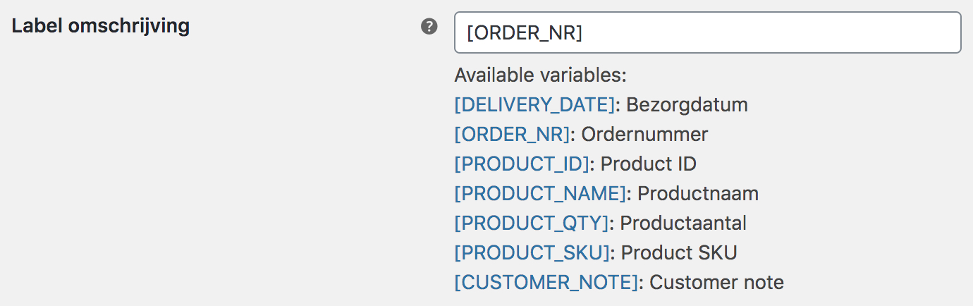 WooCommerce label omschrijving